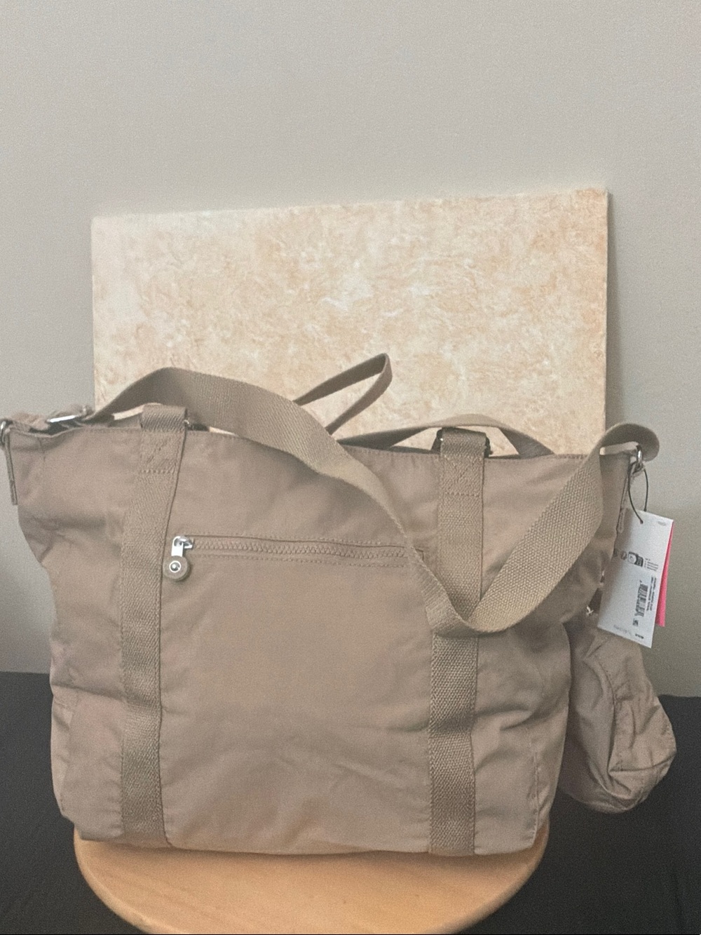 Kipling Taupe Canvas Tote with Coin Pouch and Charm - Picture 4 of 9
